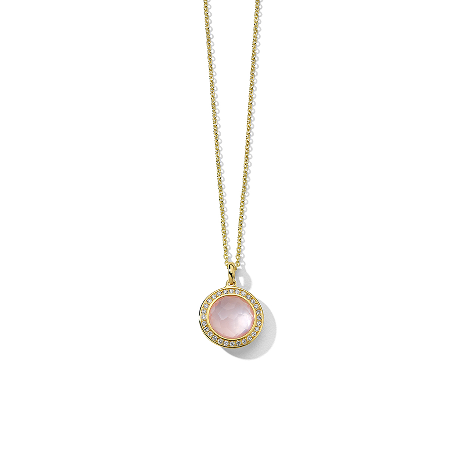 IPPOLITA Lollipop 18K Yellow Gold Mini Diamond Pendant Necklace in Rose Quartz