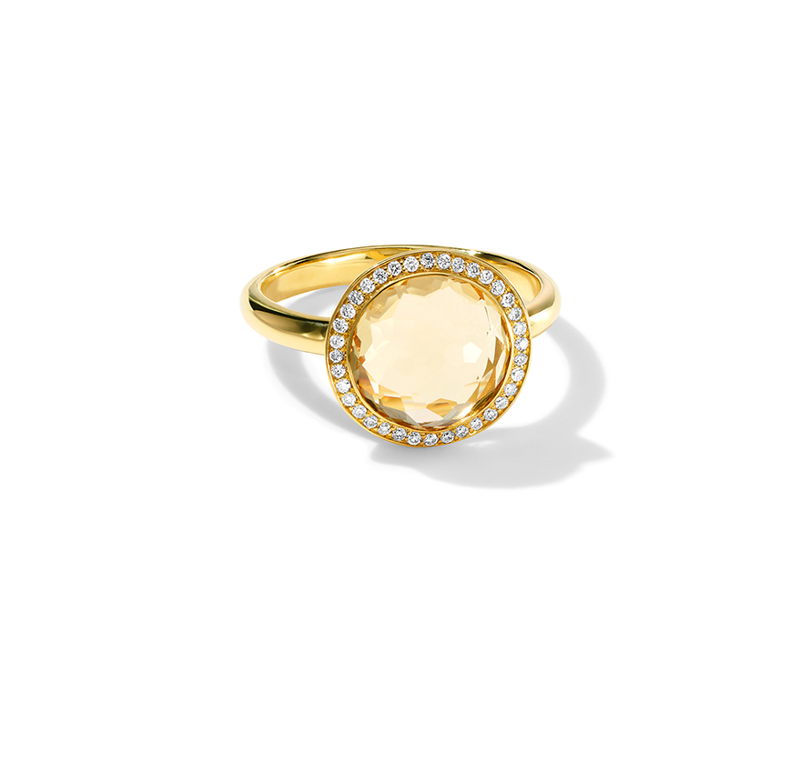 IPPOLITA Lollipop 18K Yellow Gold Mini Diamond Ring in Honey Citrine