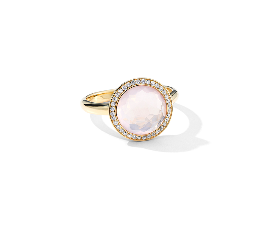 IPPOLITA Lollipop 18K Yellow Gold Mini Diamond Ring in Rose Quartz