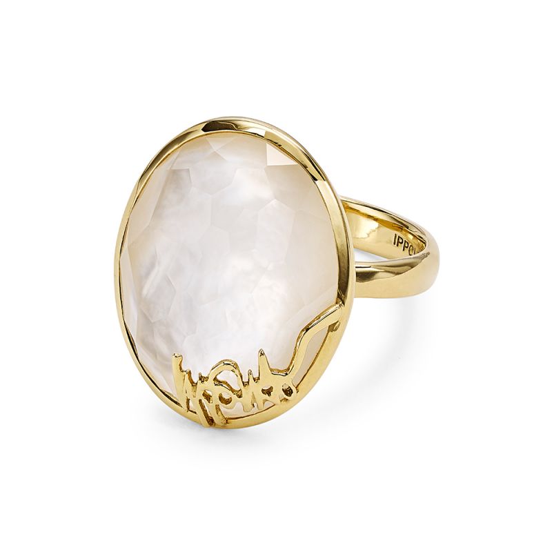 IPPOLITA Rock Candy 18K Yellow Gold Oval Gemstone Doublet Ring in Mother-of-Pearl and Clear Quartz