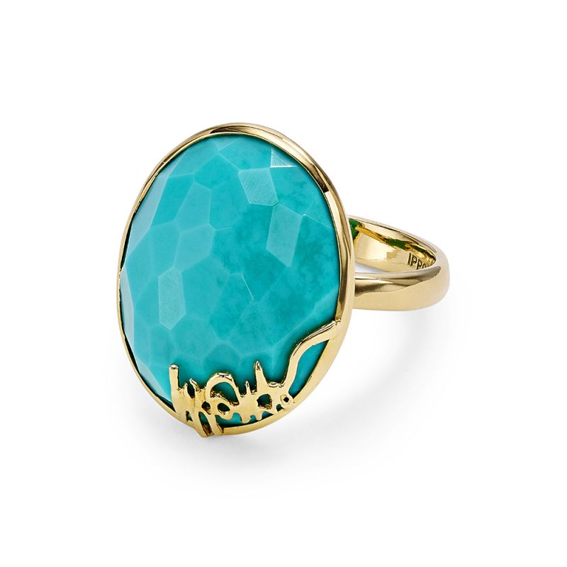 IPPOLITA Rock Candy 18K Yellow Gold Oval Gemstone Doublet Ring in Turquoise and Clear Quartz