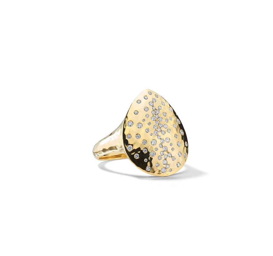 IPPOLITA Stardust 18K Yellow Gold Crinkle Teardrop Ring with Diamonds