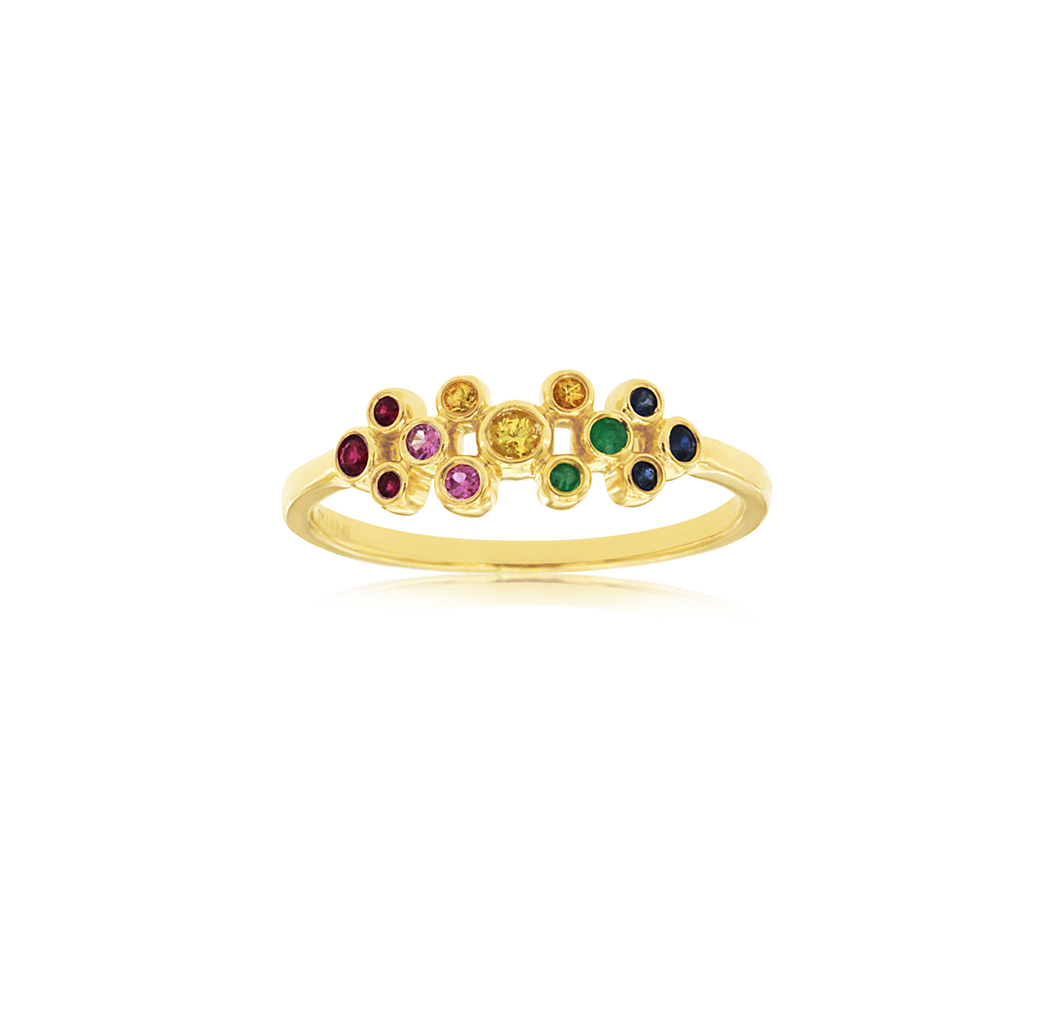 Sabel Collection 14K Yellow Gold Rainbow Sapphire, Ruby, and Emerald Bezel Set Ring