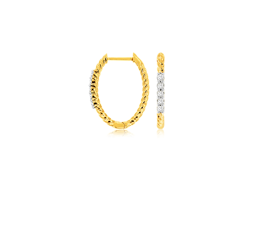 14k Yellow Gold and Diamond Hoop Earrings