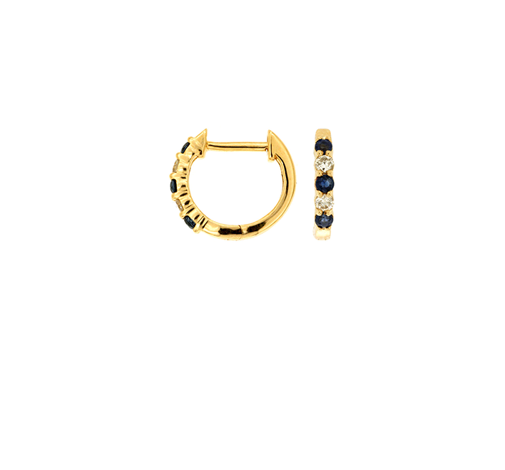 14k Yellow Gold Round Sapphire and Diamond Huggie Earrings