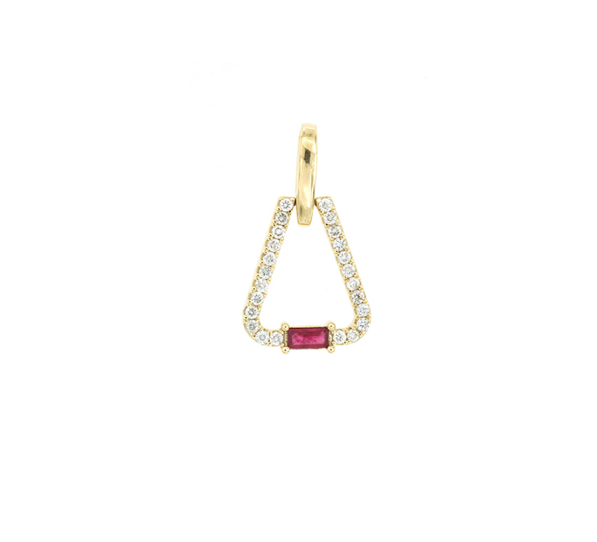 Baguette Ruby and Diamond Fashion Pendant in 14k Yellow Gold