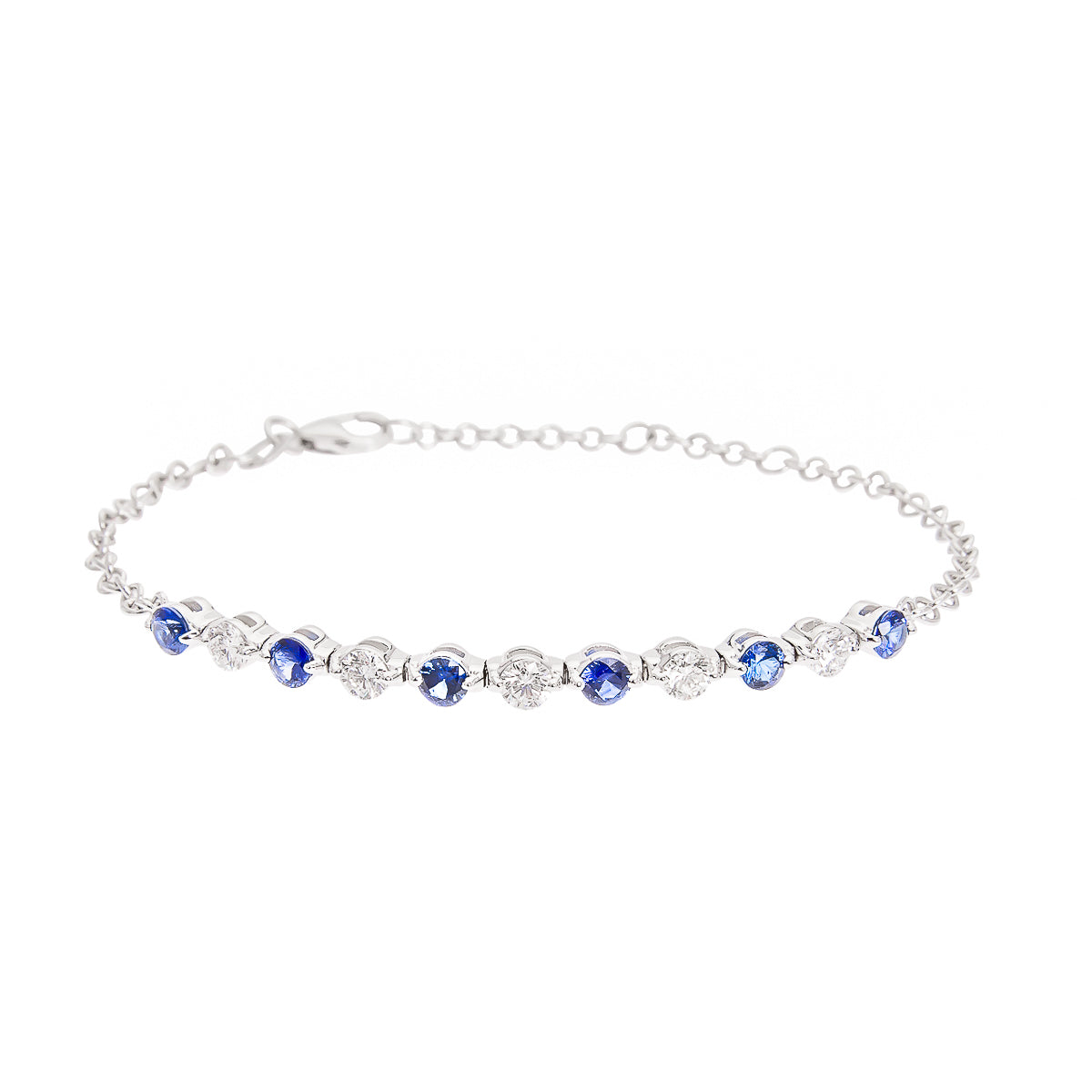 Sabel Collection 18K White Gold Round Sapphire and Round Diamond Medium Partway Bracelet