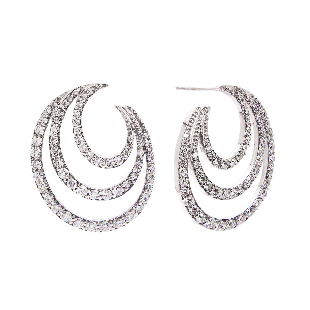 Sabel Collection 14K White Gold Three Row Diamond Earrings