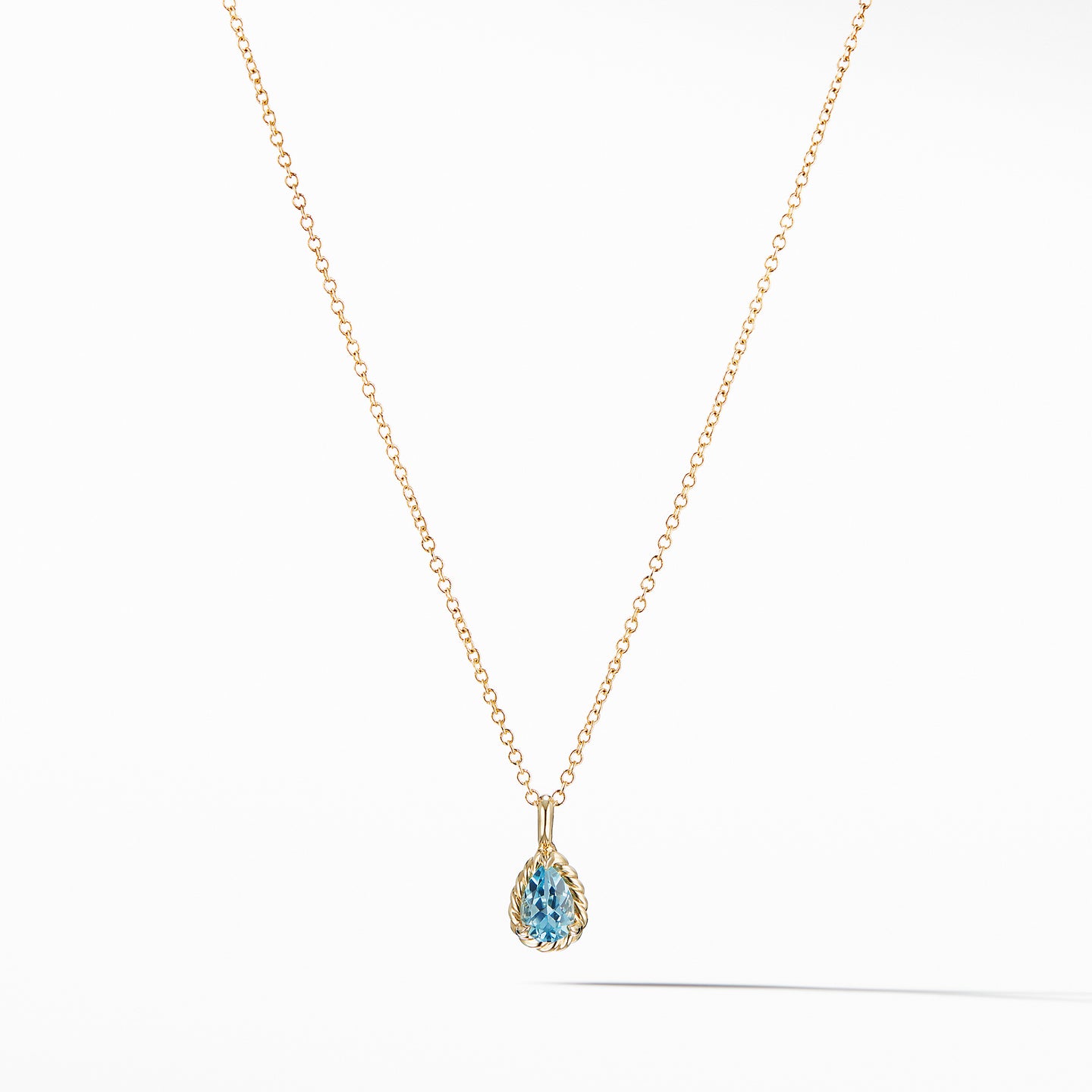 Cable Collectibles® Kids Teardrop Charm Necklace with Blue Topaz in 18K Gold