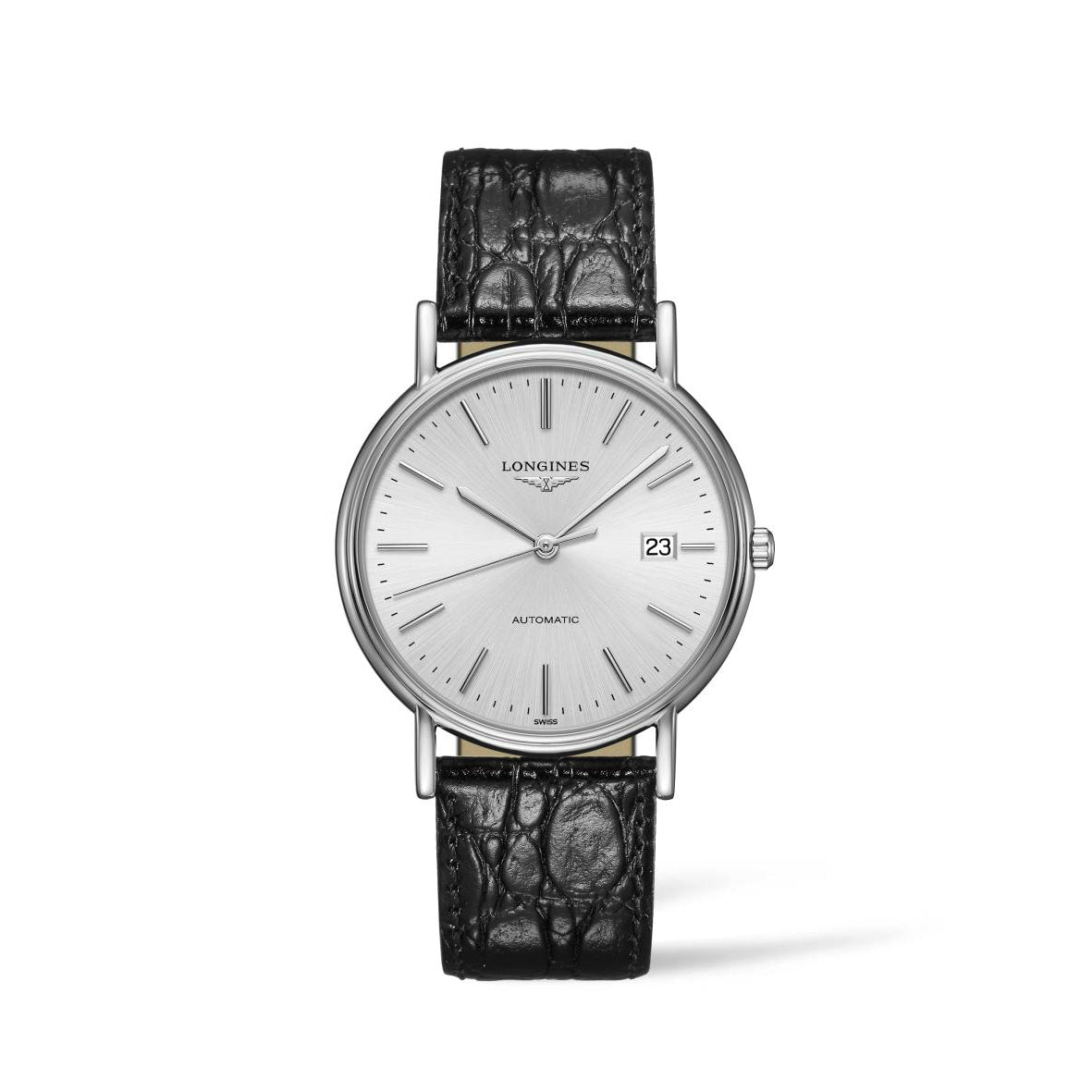 Longines Présence Collection 38mm Silver Dial Gent's Watch with Black Leather Strap