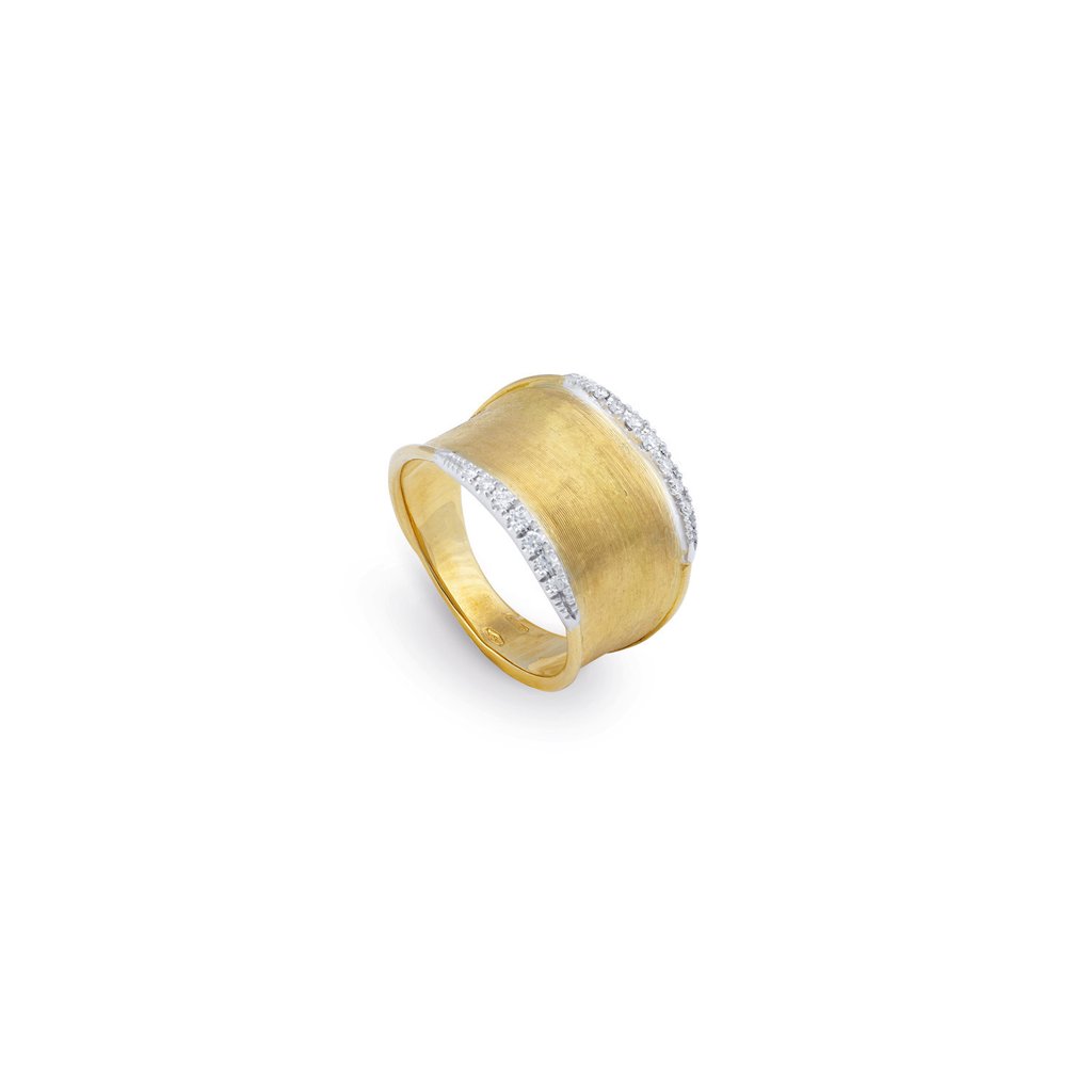 Marco Bicego Lunaria 18K Yellow Gold Hand-Engraved Two Element Ring with Diamonds