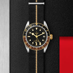Tudor Black Bay GMT S&G Watch with Fabric Strap on Display