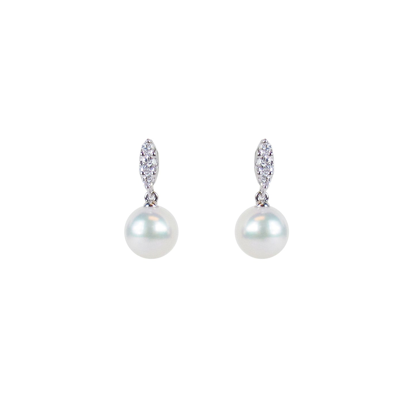 Mikimoto Morning Dew 7.5mm A+ Akoya Pearl and Diamond Dangle Earrings