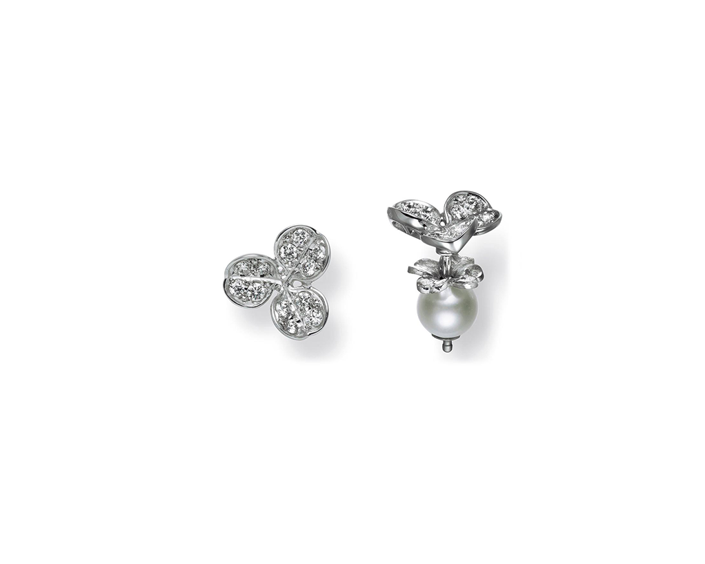 Mikimoto Fortune Leaves Akoya Pearl and Diamond Earrings