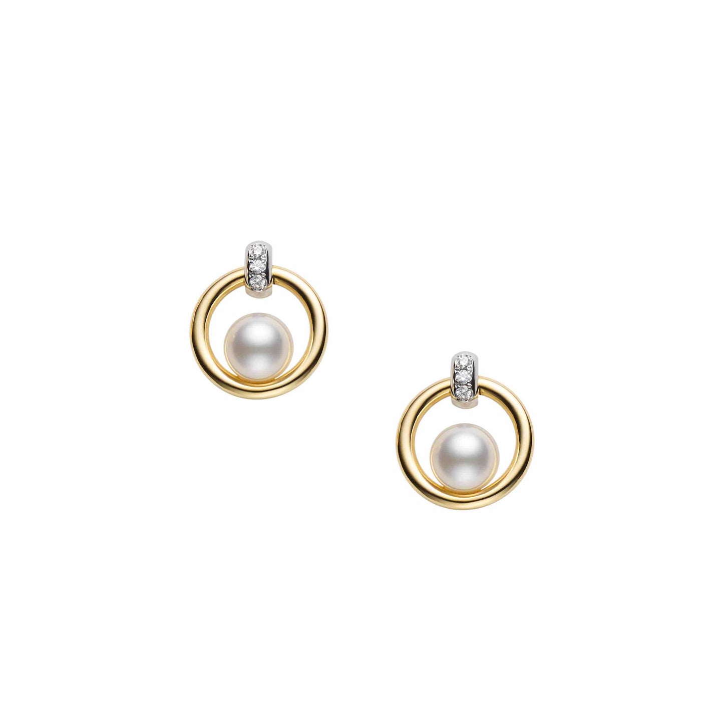 Mikimoto 18K Yellow Gold and Akoya Pearl Earrings with Diamonds