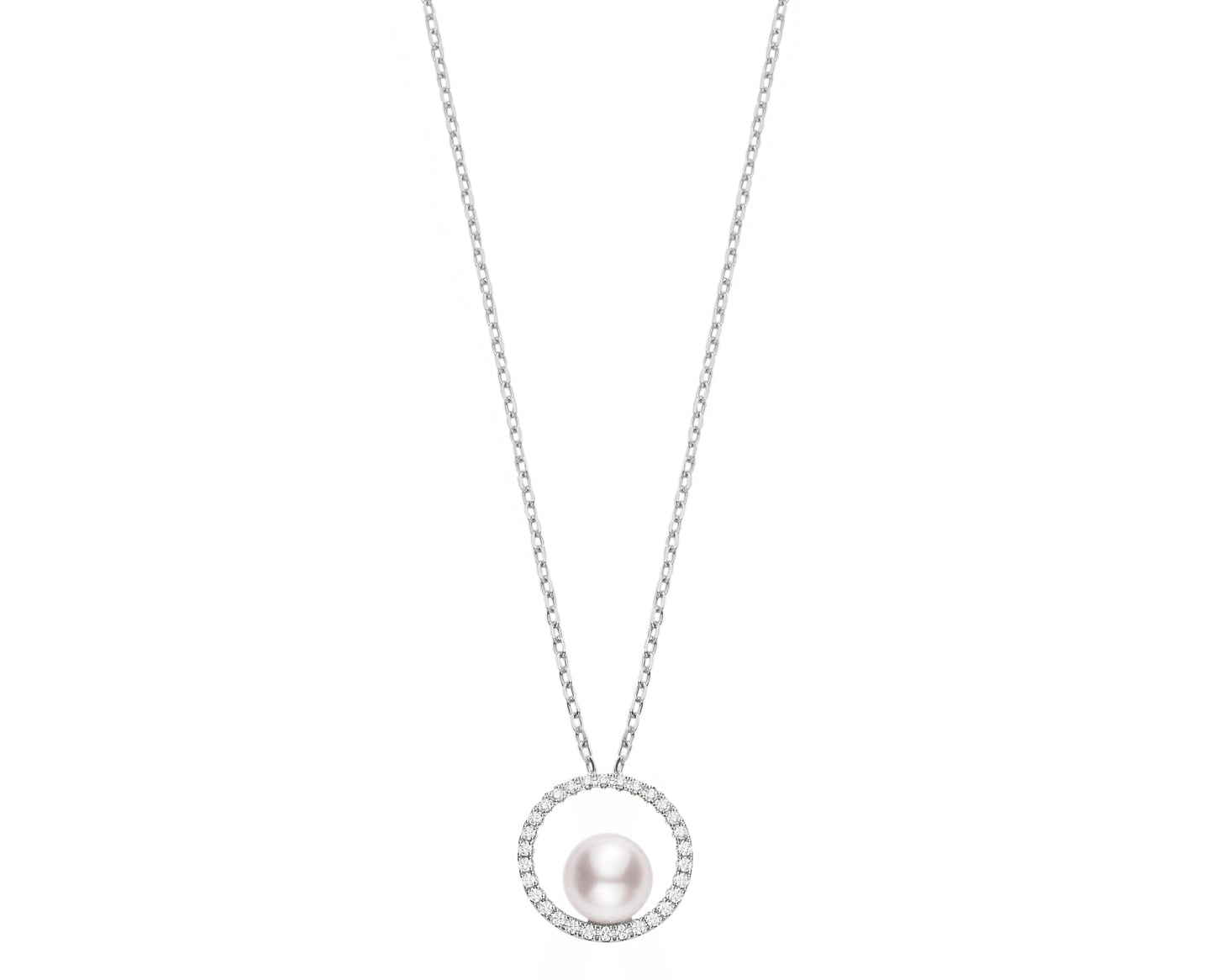 Mikimoto 18K White Gold Akoya 7mm Pearl and Diamond Pendant