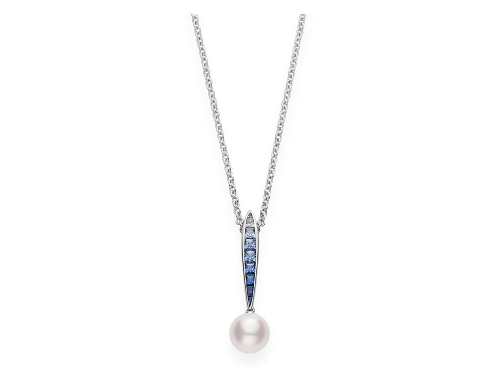 Mikimoto 18K White Gold Akoya Pearl Necklace with Blue Sapphire