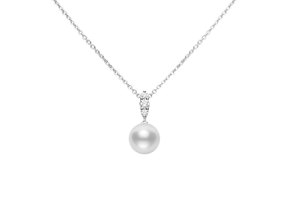 Mikimoto 18K White Gold White South Sea Pearl Necklace with Diamonds