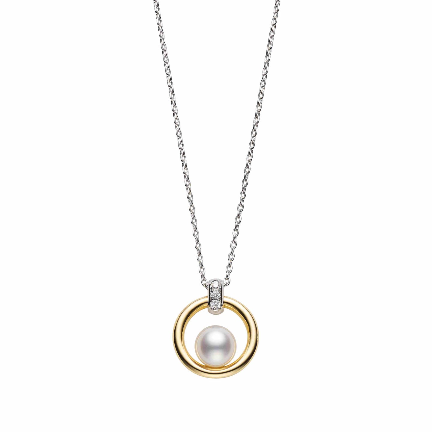 Mikimoto 18K White Gold and 18K Yellow Gold Akoya Diamond Necklace