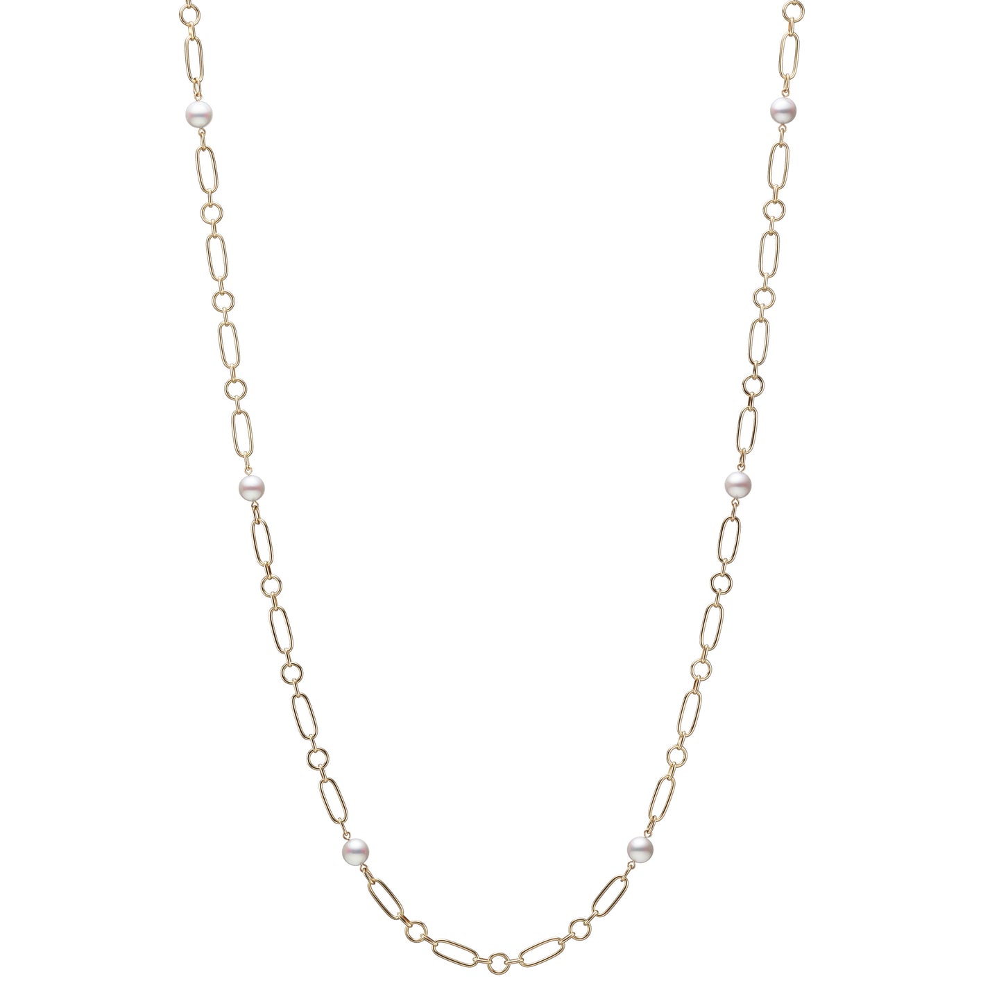 Mikimoto 18K Yellow Gold 6.5mm Akoya Pearl Station Chain Necklace