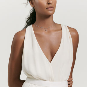 Woman Wearing David Yurman Cross Necklace with Diamond