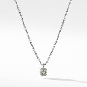 Pendant Necklace with Prasiolite and Diamonds, 17" Length