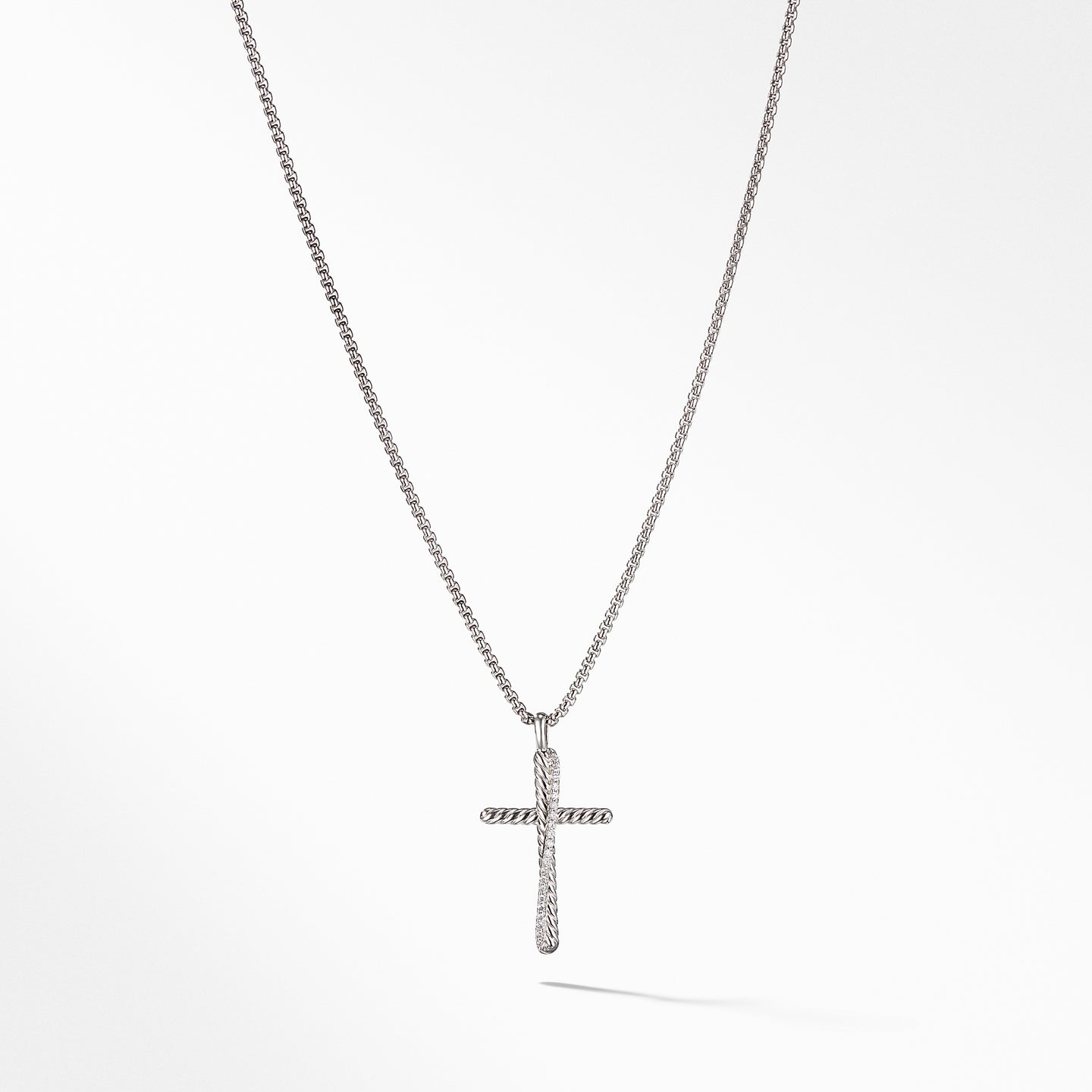 David Yurman Sterling Silver Cross Necklace with Diamonds, 17