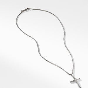 David Yurman Sterling Silver Cross Necklace with Diamonds on 17" Box Chain