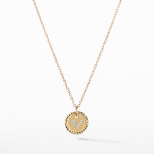 Initial "V" Pendant with Diamonds in Gold on Chain