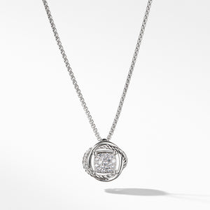 David Yurman Sterling Silver Pendant Necklace with Diamonds on 17" Box Chain