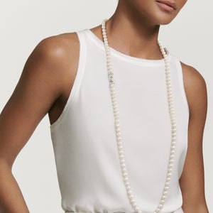 Pearl Necklace with Diamonds, 36" Length