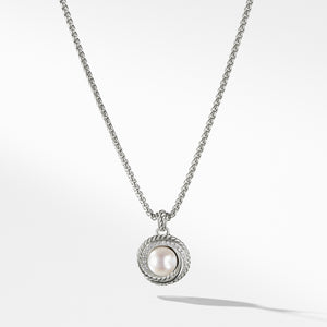 Pearl Crossover Pendant Necklace with Diamonds, 17" Length