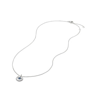 Cable Collectibles® Evil Eye Necklace with Diamonds and Light Blue Sapphires in 18K White Gold, 18" Length