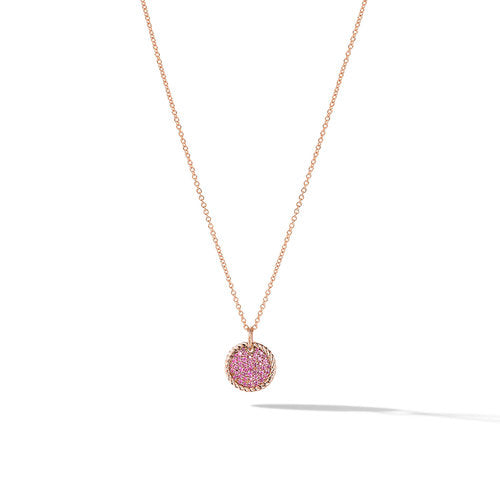 Cable Collectibles® Pavé Plate Necklace in 18K Rose Gold with Pavé Pink Sapphires