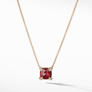 Pendant Necklace with Garnet and Diamonds in 18K Gold, 18" Length