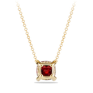Pendant Necklace with Garnet and Diamonds in 18K Gold, 18" Length