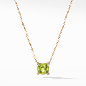 Pendant Necklace with Peridot and Diamonds in 18K Gold, 18" Length