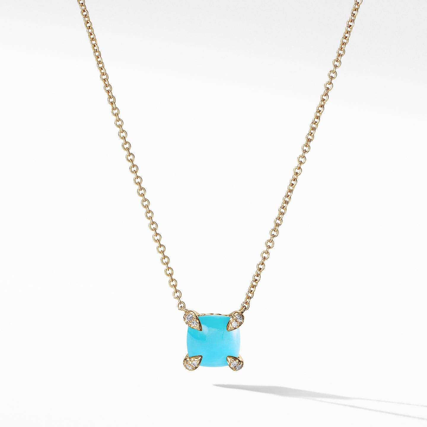 Pendant Necklace with Turquoise and Diamonds in 18K Gold, 18
