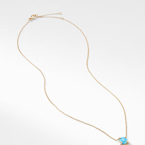 Pendant Necklace with Turquoise and Diamonds in 18K Gold, 18" Length