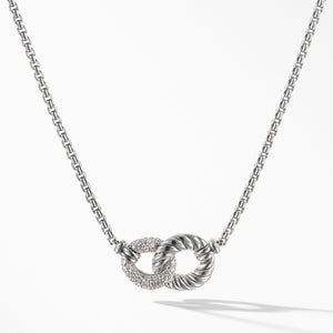 David Yurman Sterling Silver Double Link Necklace with Diamonds