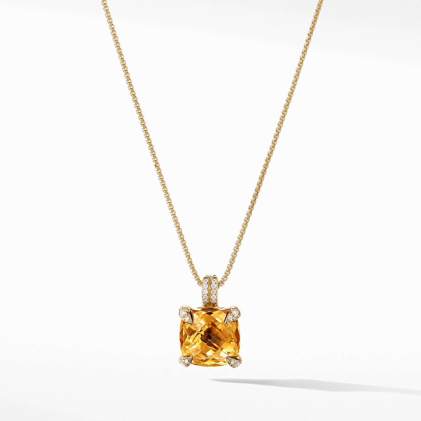 Pendant Necklace with Citrine and Diamonds in 18K Gold, 18