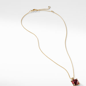 Pendant Necklace with Garnet and Diamonds in 18K Gold, 18" Length