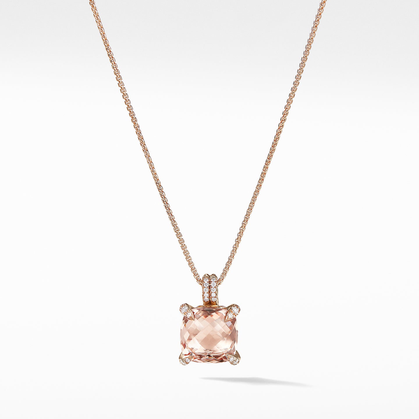 18K Rose Gold David Yurman Pendant Necklace with Morganite and Diamonds