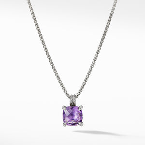 Pendant Necklace with Amethyst and Diamonds, 18" Length
