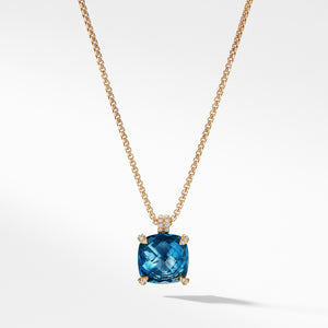 Pendant Necklace with Hampton Blue Topaz and Diamonds in 18K Gold, 18" Length