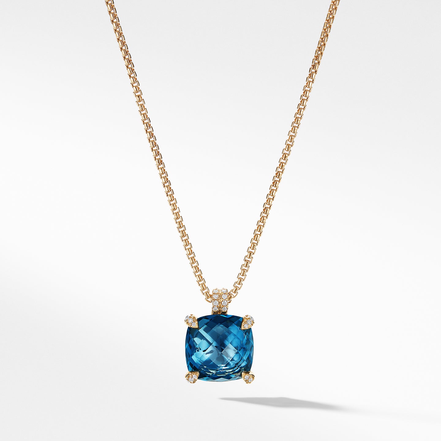 Pendant Necklace with Hampton Blue Topaz and Diamonds in 18K Gold, 18