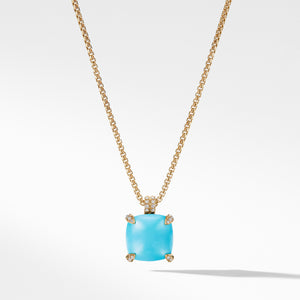 Pendant Necklace with Turquoise and Diamonds in 18K Gold, 18" Length