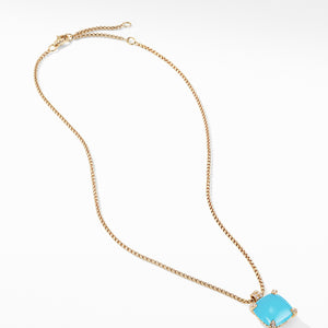 Pendant Necklace with Turquoise and Diamonds in 18K Gold, 18" Length