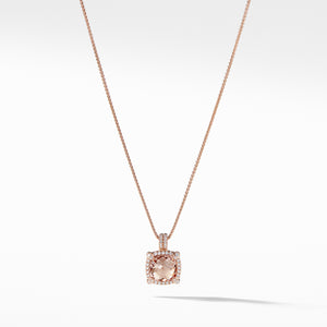 Châtelaine® Pavé Bezel Pendant Necklace in 18K Rose Gold with Morganite