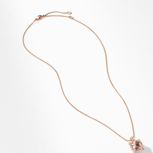 Châtelaine® Pavé Bezel Pendant Necklace in 18K Rose Gold with Morganite